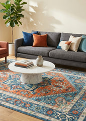 Orange And Blue Vintage Area Rug
