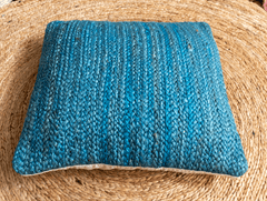 Teal Blue Jute Cushion