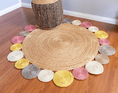 Multicolor Handmade Jute Round Rug