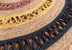 Yellow & Black Handmade Jute Round Rug