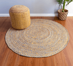 Yellow & Grey Handmade Jute Round Rug