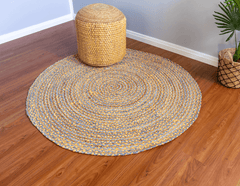 Yellow & Grey Handmade Jute Round Rug