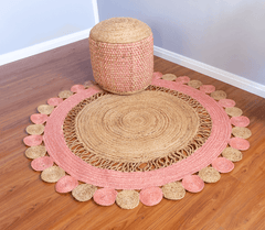 Baby Pink Handmade Jute Round Rug