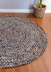 Black & White Handmade Jute Round Rug