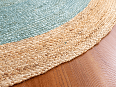 Light Sky Blue Handmade Jute Round Rug