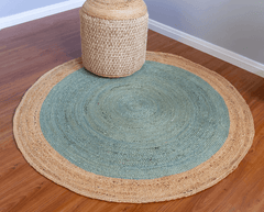 Light Sky Blue Handmade Jute Round Rug