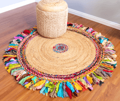 Multicolor Handmade Jute Round Rug