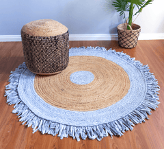 Silver White Handmade Designer Jute Round Rug