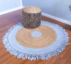 Silver White Handmade Designer Jute Round Rug