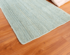 Light Sky Blue Jute Runner Rug