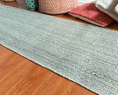 Light Sky Blue Jute Runner Rug