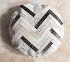 Grey White Round Cowhide Cushion
