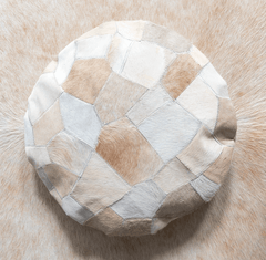 Beige White Round Cowhide Cushion