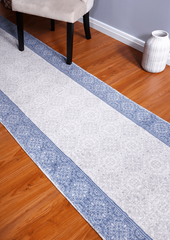 Blue And Grey Oriental Design Runner Rug