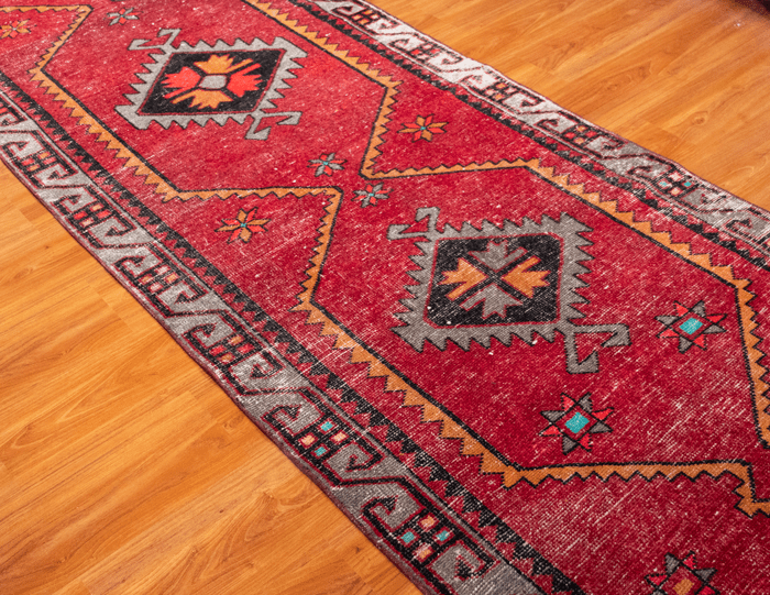 Vintage Turkish Hand- Knotted Wool Runner Rug