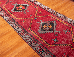 Vintage Turkish Hand- Knotted Wool Runner Rug