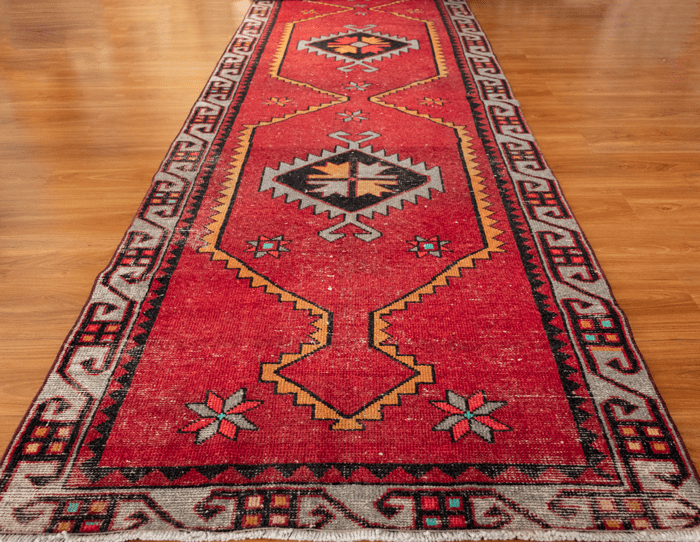 Vintage Turkish Hand- Knotted Wool Runner Rug