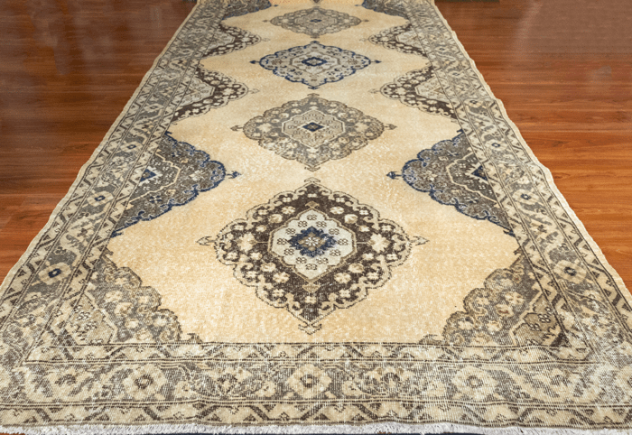 Vintage Turkish Hand- Knotted Wool Runner Rug