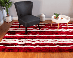 Red And White Striped Shaggy Rug