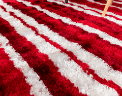 Red And White Striped Shaggy Rug