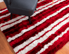 Red And White Striped Shaggy Rug