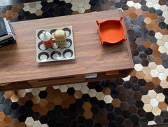 Tricolor Diamond Cowhide Patchwork Rug