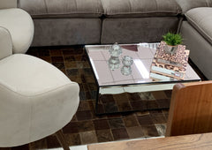 Solid Brown Block Cowhide Patchwork Rug