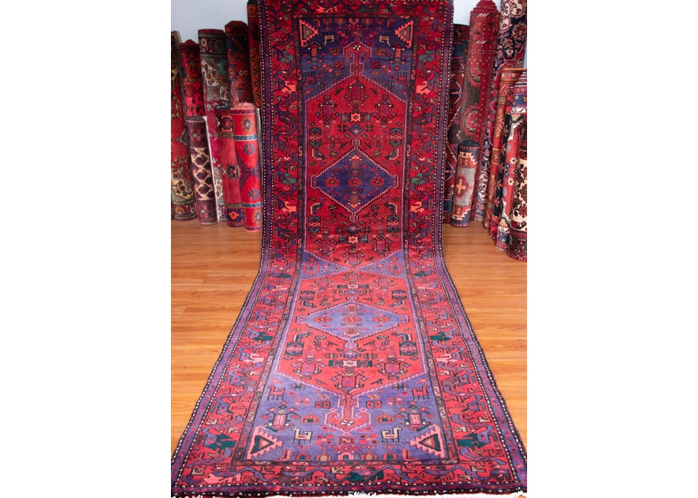 Vintage Zanjan Hand-Knotted Persian Wool Runner Rug