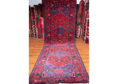 Vintage Zanjan Hand-Knotted Persian Wool Runner Rug