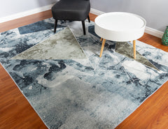 Blue And Grey Geometrical Style Area Rug