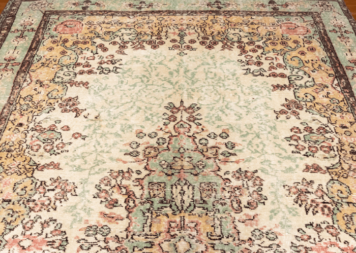 Vintage Hand-Knotted Distressed Turkish Rug