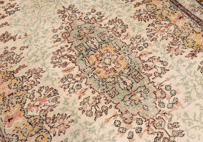 Vintage Hand-Knotted Distressed Turkish Rug