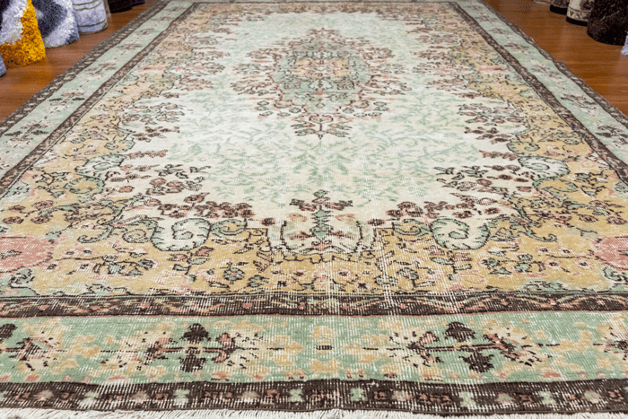 Vintage Hand-Knotted Distressed Turkish Rug