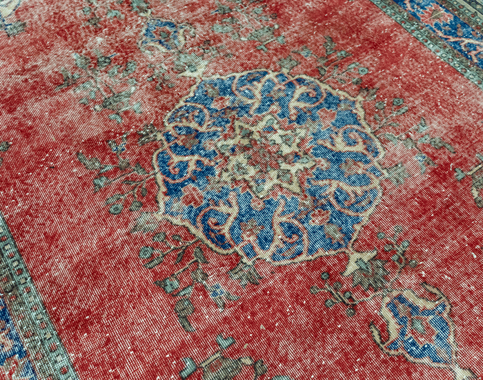 Vintage Hand-Knotted Distressed Turkish Rug