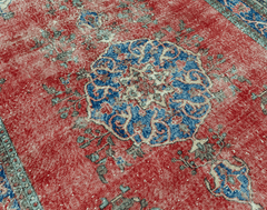Vintage Hand-Knotted Distressed Turkish Rug