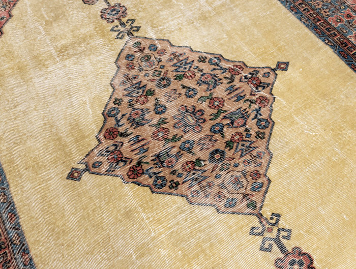 Vintage Hand-Knotted Distressed Turkish  Rug