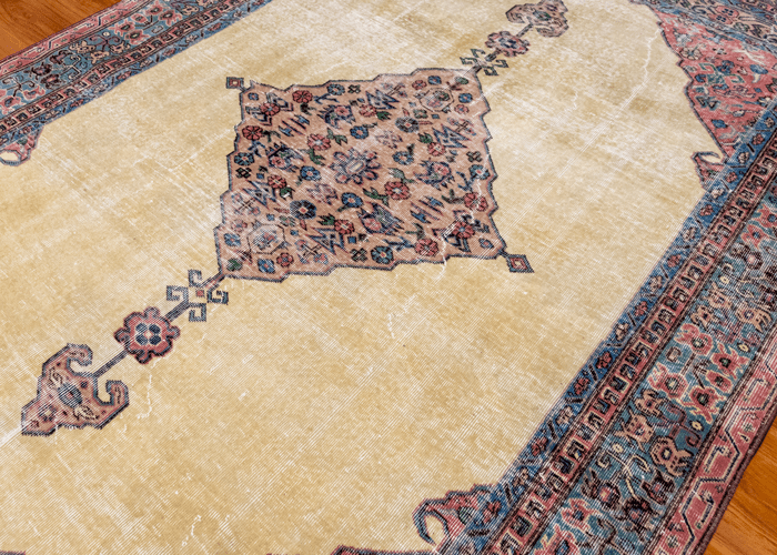 Vintage Hand-Knotted Distressed Turkish  Rug