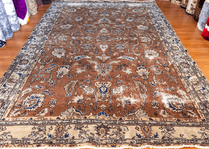 Vintage Hand-Knotted Distressed Turkish  Rug