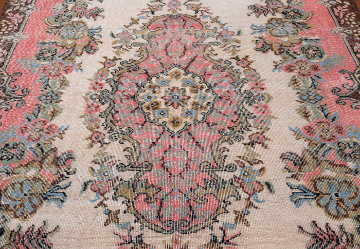 Vintage Hand-Knotted Distressed Turkish Rug