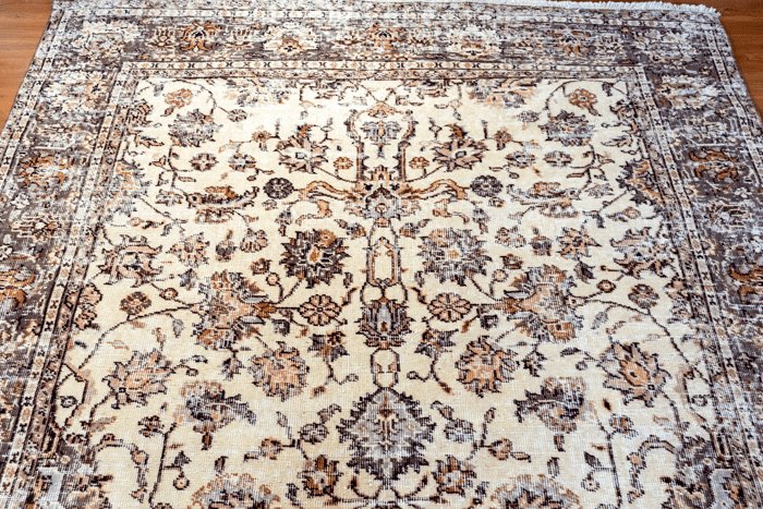 Vintage Hand-Knotted Distressed Turkish  Rug