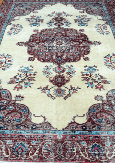 Vintage Hand-Knotted Distressed Turkish  Rug
