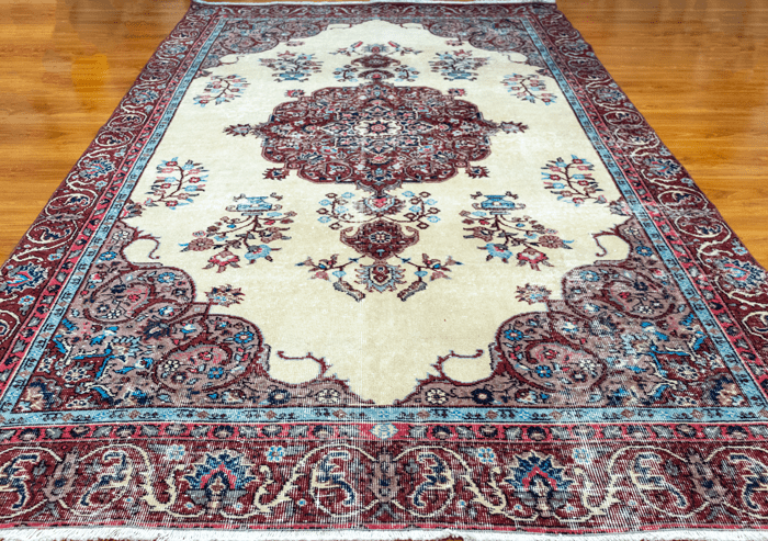 Vintage Hand-Knotted Distressed Turkish  Rug