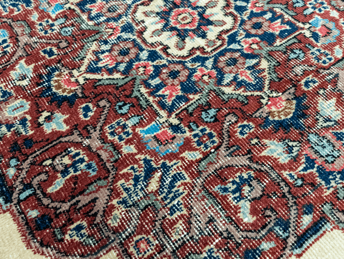 Vintage Hand-Knotted Distressed Turkish  Rug