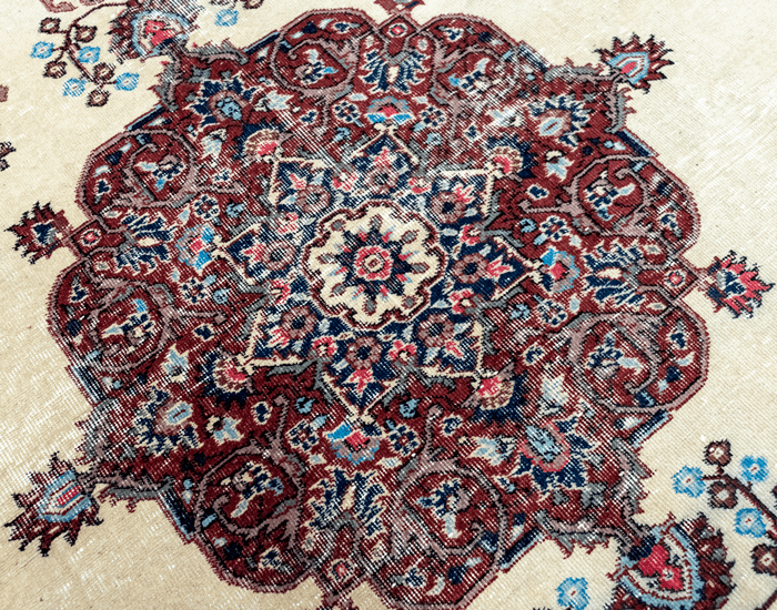 Vintage Hand-Knotted Distressed Turkish  Rug