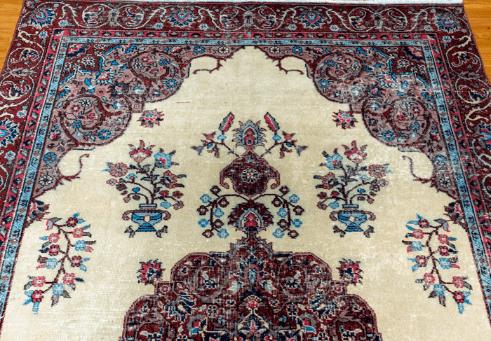 Vintage Hand-Knotted Distressed Turkish  Rug