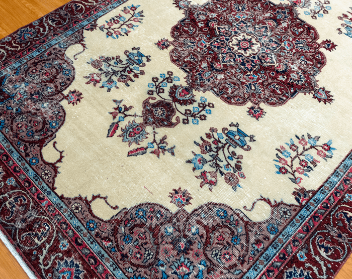 Vintage Hand-Knotted Distressed Turkish  Rug
