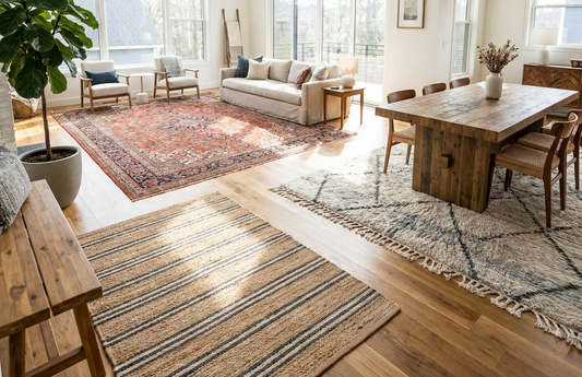 Rug size guide layout for NZ living room with sofa placement