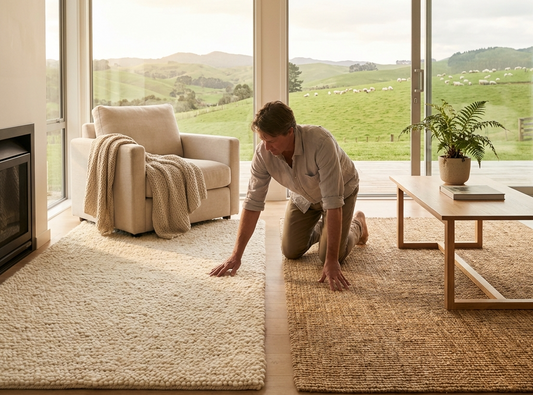 Wool and jute rug comparison in living room