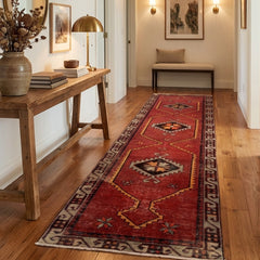 Vintage Hand- Knotted Turkish Wool Runner Rug