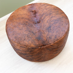 Round Cowhide Ottoman - Medium Brindle